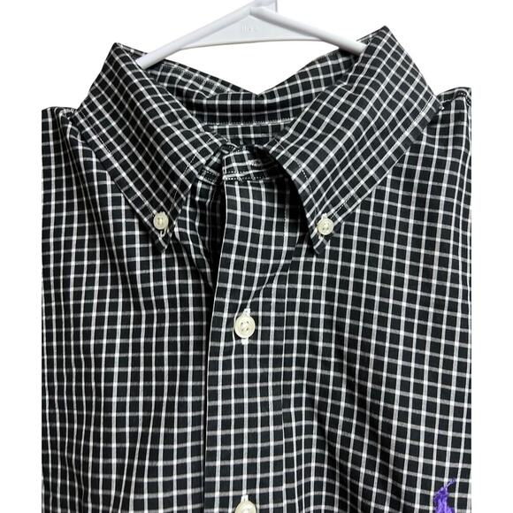 Ralph Lauren Custom Fit Black White Checks Medium Men's Button Up - Picture 2 of 10